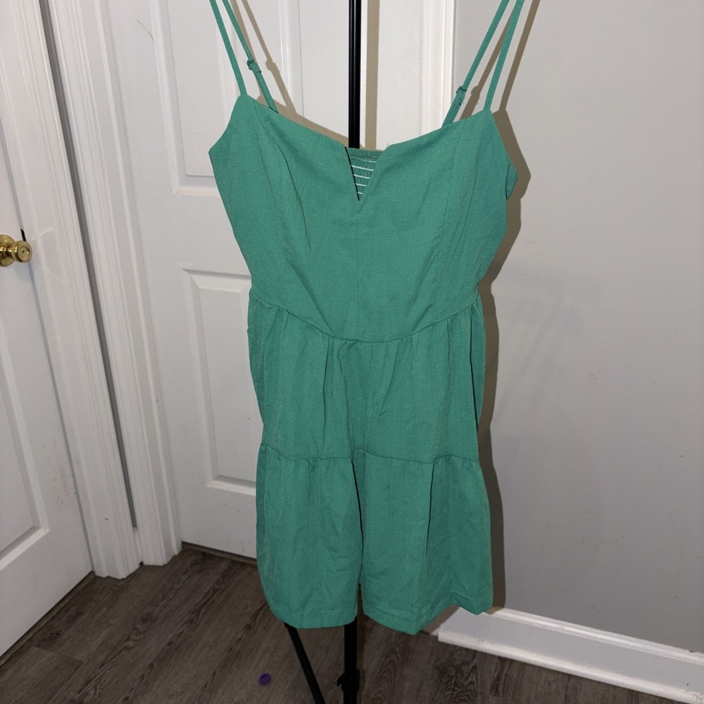 SHEIN Mini Romper Large Green Flowy Spaghetti Strap Tiered Summer Beach Festival